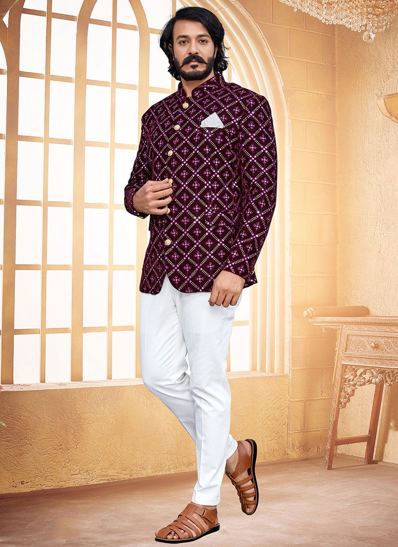 Purple Colour Outluk Vol 88 New Latest Designer party Wear Velvet Jodhpuri Suit Collection 88003